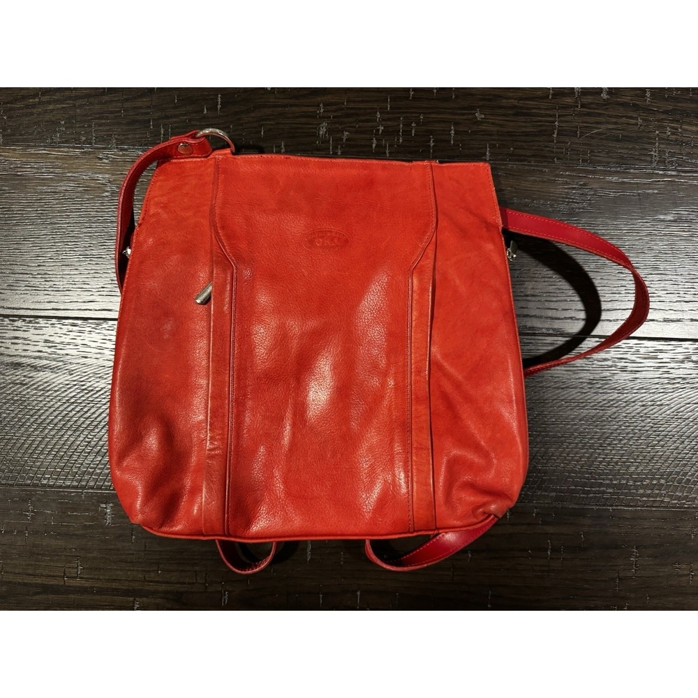 VTG GKJ Italy Red Leather Convertible Backpack Purse Slouchy Tote Bag